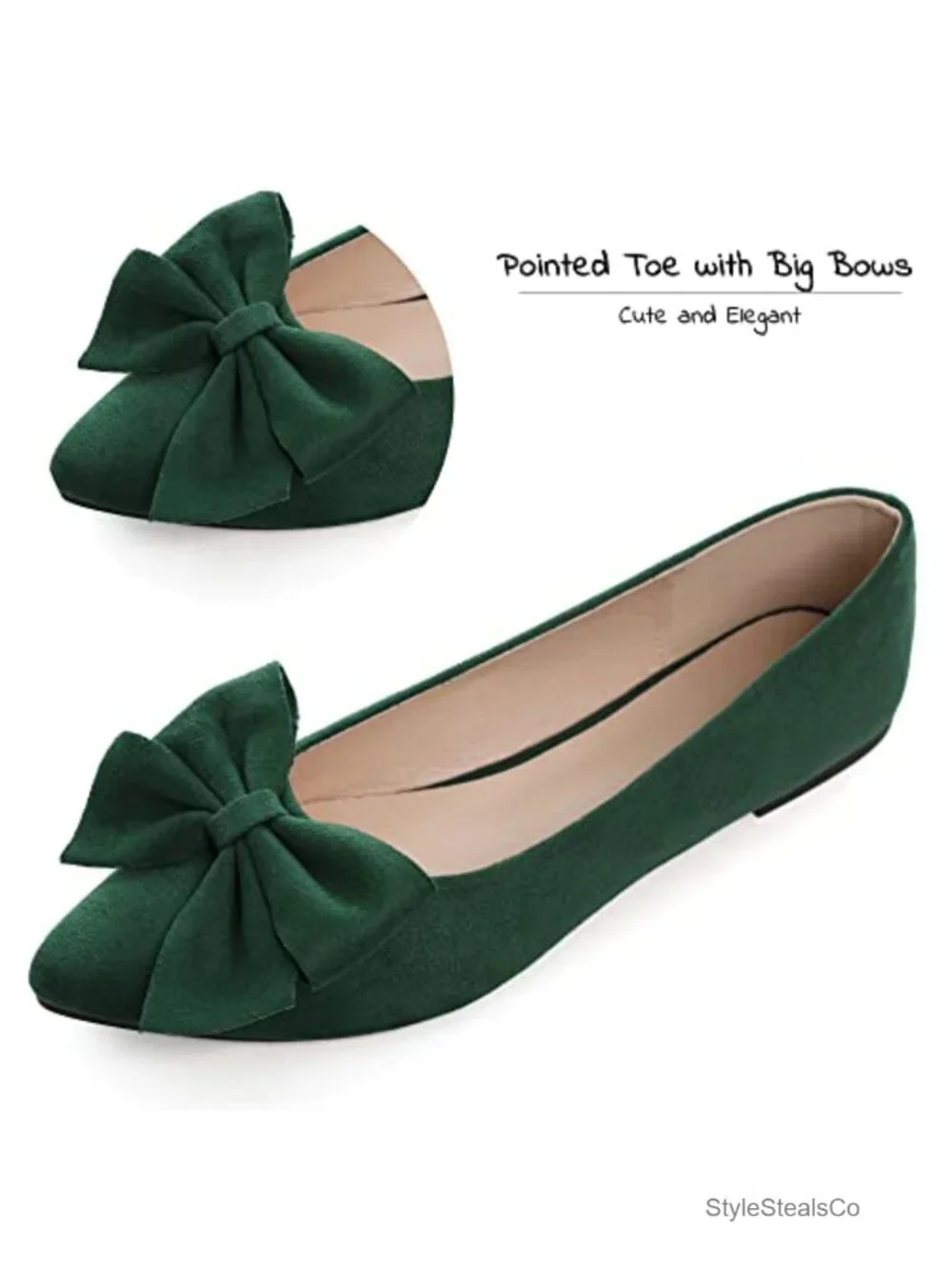 Women's Pointed Toe Ballet Flats Vegan Microsuede Slip On Dress Shoes